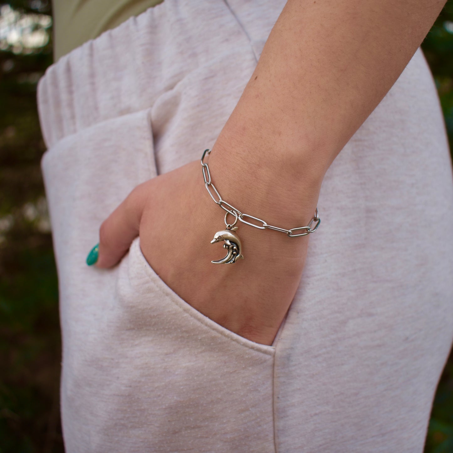Sterling Silver Diving Dolphin Charm