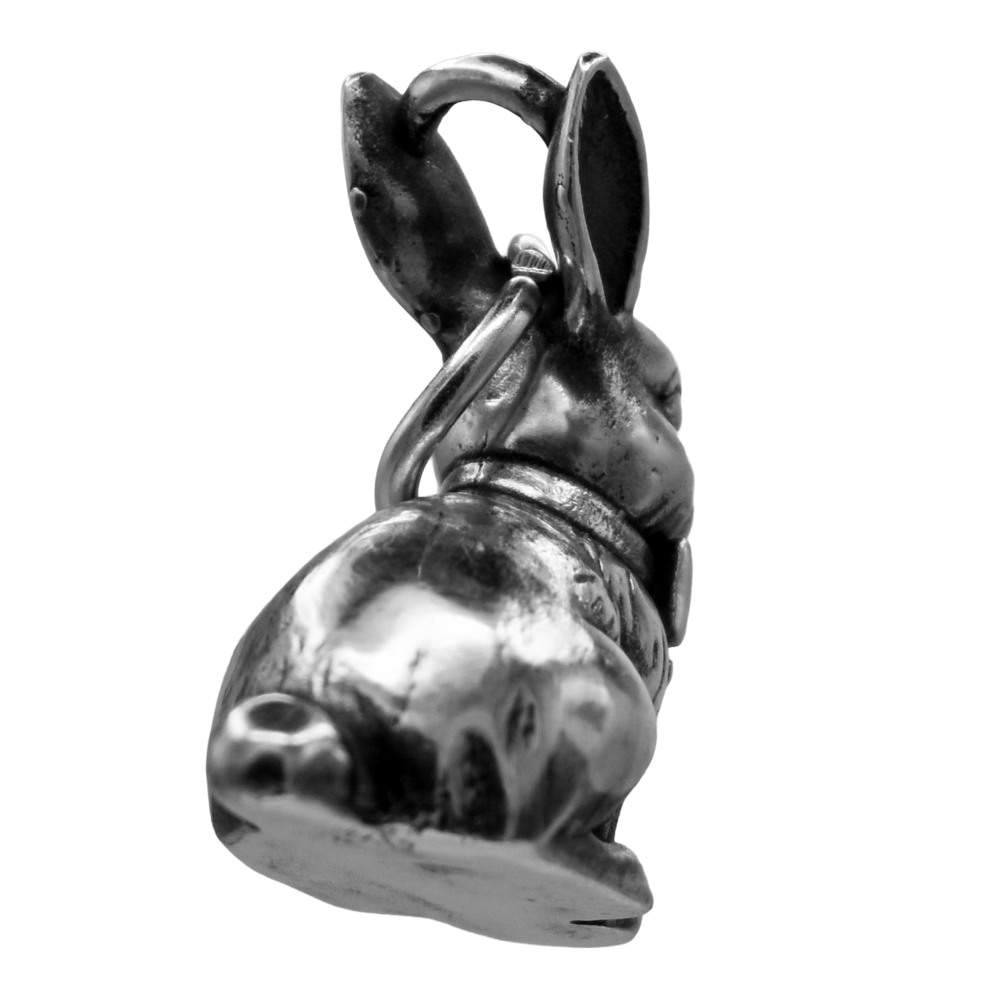 Chocolate Easter Bunny Charm - Handcrafted .925 Sterling Silver Pendant for Bracelets and earrings by The Colorado Charm Company - back view