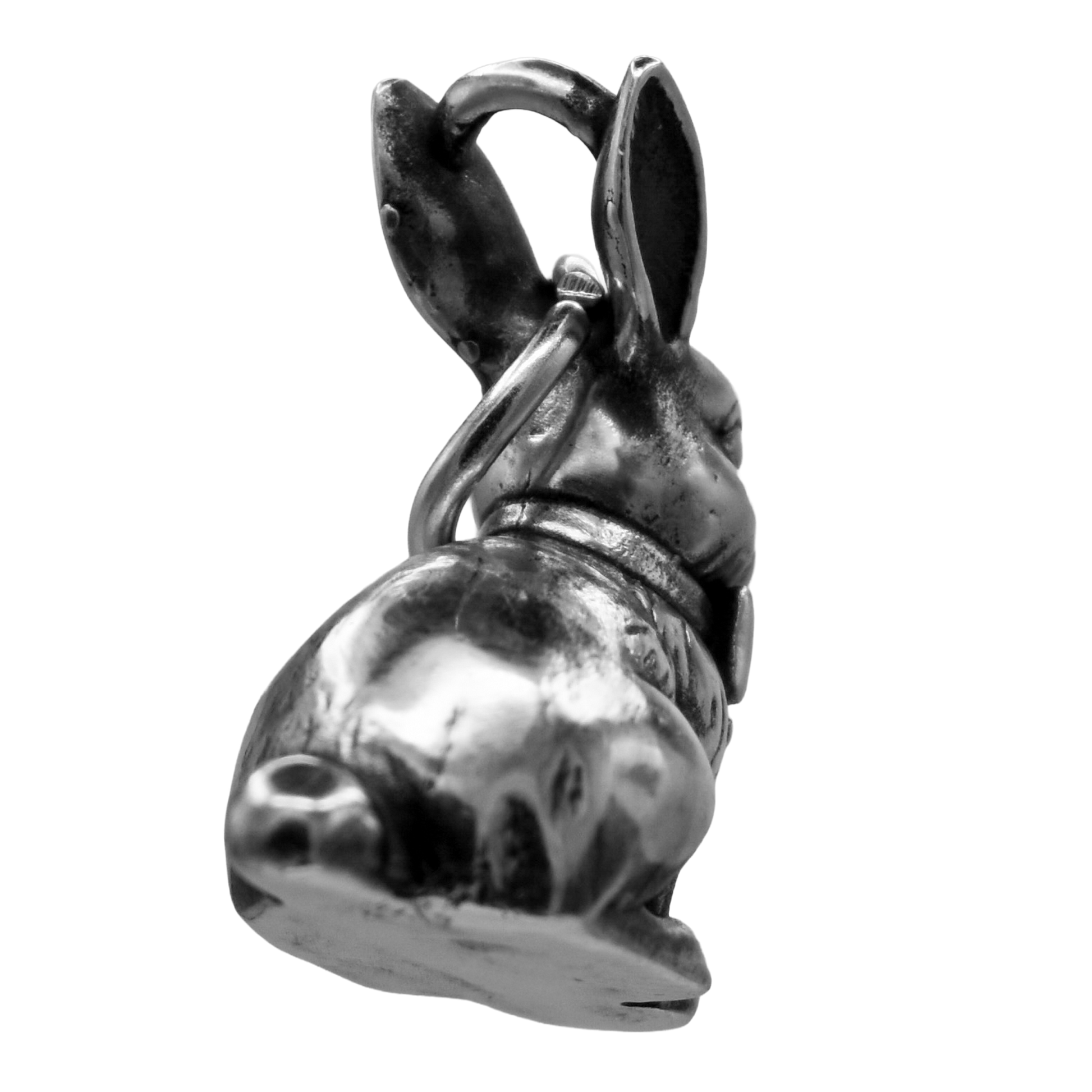 Chocolate Easter Bunny Charm - Handcrafted .925 Sterling Silver Pendant for Bracelets and earrings by The Colorado Charm Company - back view