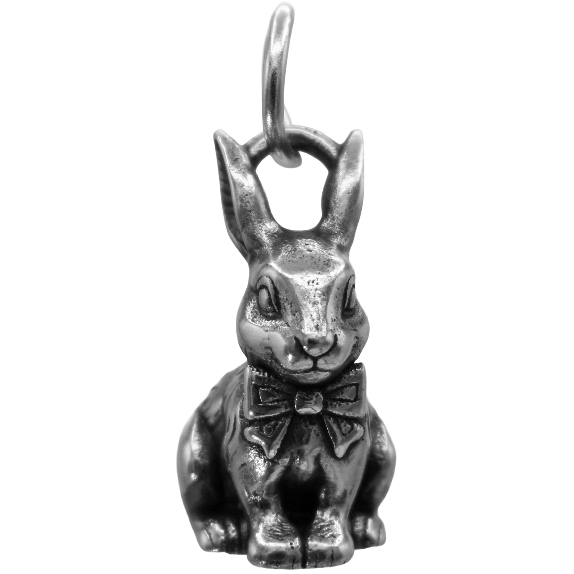 Chocolate Easter Bunny Charm - Handcrafted .925 Sterling Silver Pendant for Bracelets and earrings by The Colorado Charm Company - Front view