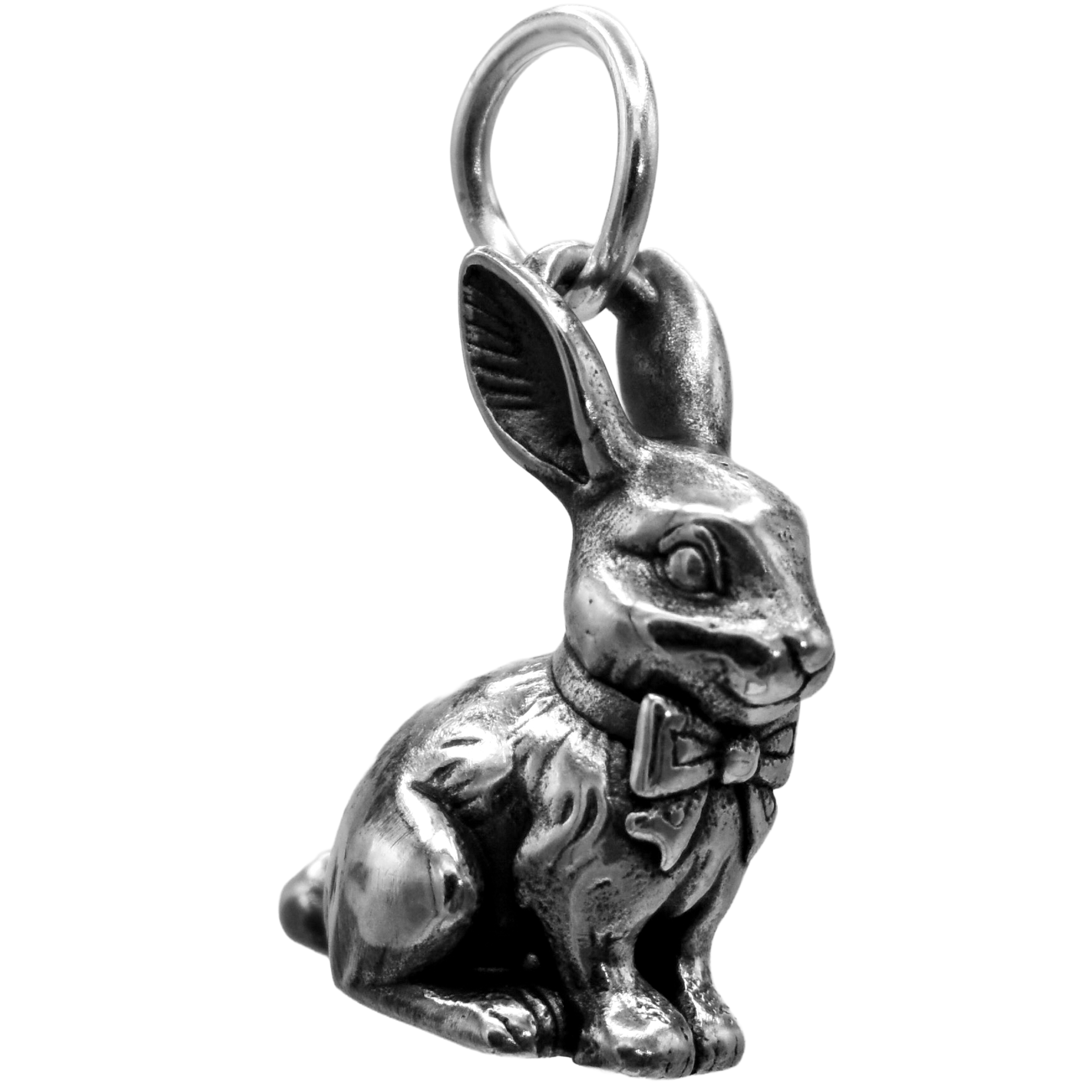 Chocolate Easter Bunny Charm - Handcrafted .925 Sterling Silver Pendant for Bracelets and earrings by The Colorado Charm Company - Side view