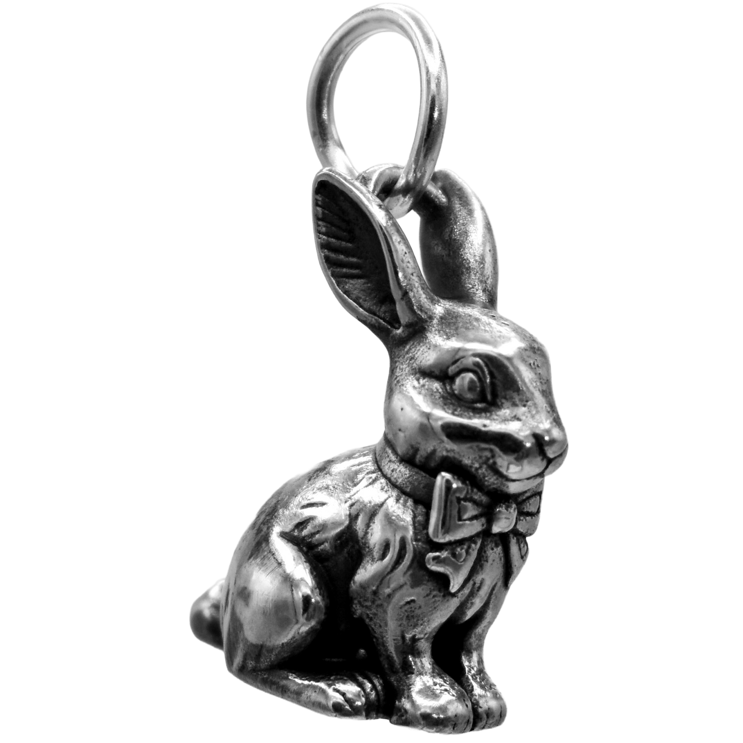 Chocolate Easter Bunny Charm - Handcrafted .925 Sterling Silver Pendant for Bracelets and earrings by The Colorado Charm Company - Side view