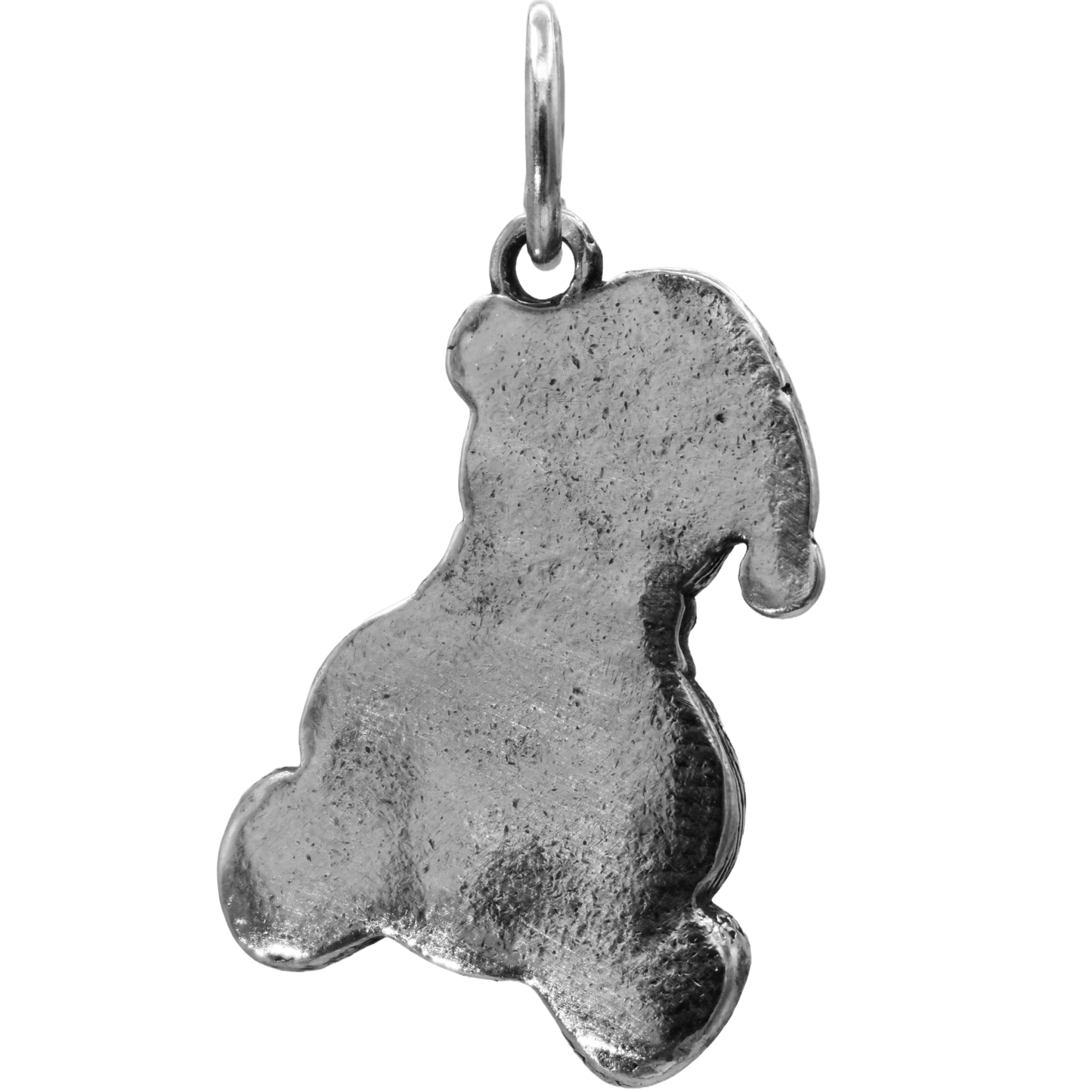 A Christmas teddy bear Charm - Handcrafted .925 Sterling Silver Pendant for Bracelets and earrings by The Colorado Charm Company - Back view