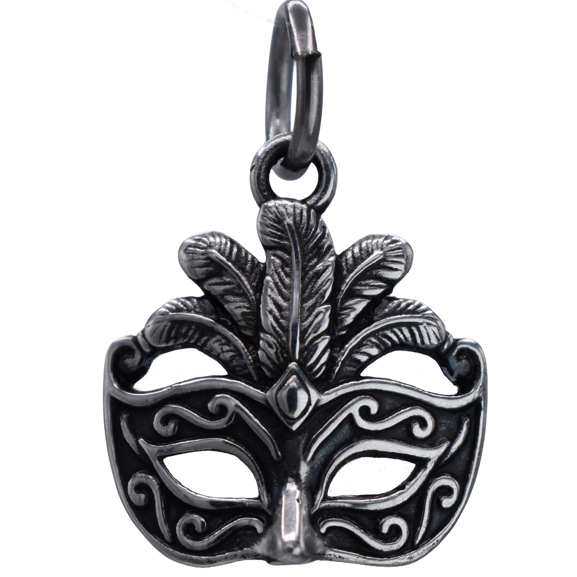 A Mardi Gras Venetian Mask Charm - Handcrafted .925 Sterling Silver Pendant for Bracelets and earrings by The Colorado Charm Company - front view