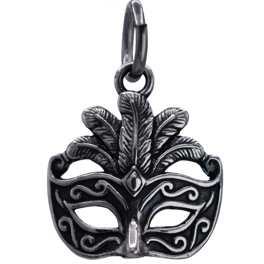 A Mardi Gras Venetian Mask Charm - Handcrafted .925 Sterling Silver Pendant for Bracelets and earrings by The Colorado Charm Company - front view