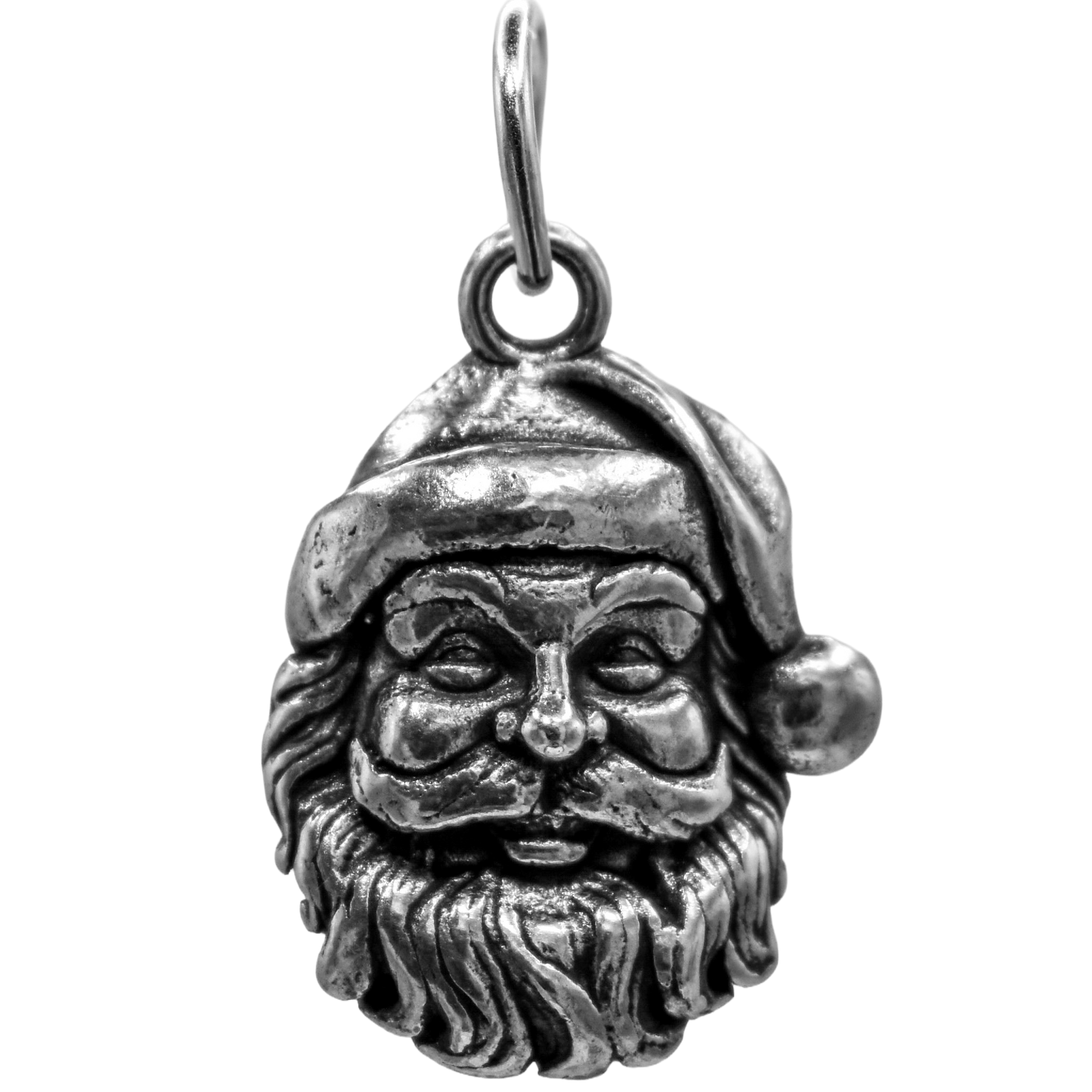 Classic Santa Claus Charm - Handcrafted .925 Sterling Silver Pendant for Bracelets and earrings by The Colorado Charm Company - Front view