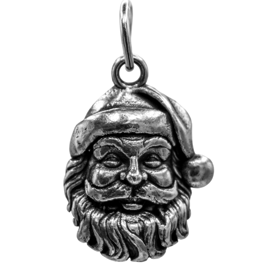 Classic Santa Claus Charm - Handcrafted .925 Sterling Silver Pendant for Bracelets and earrings by The Colorado Charm Company - Front view