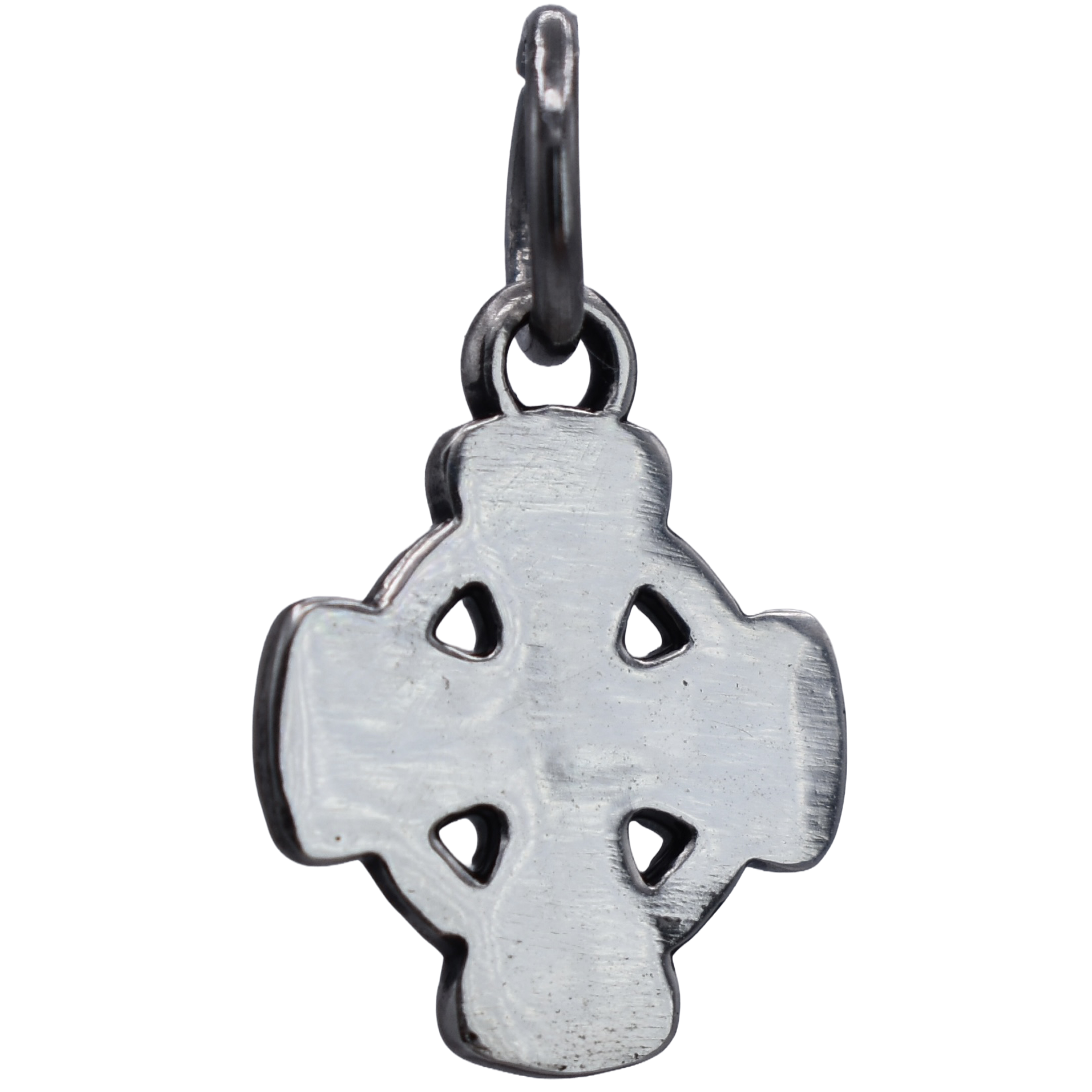 a Celtic Knot Trinity Cross Charm - Handcrafted .925 Sterling Silver Pendant for Bracelets and earrings by The Colorado Charm Company - back view