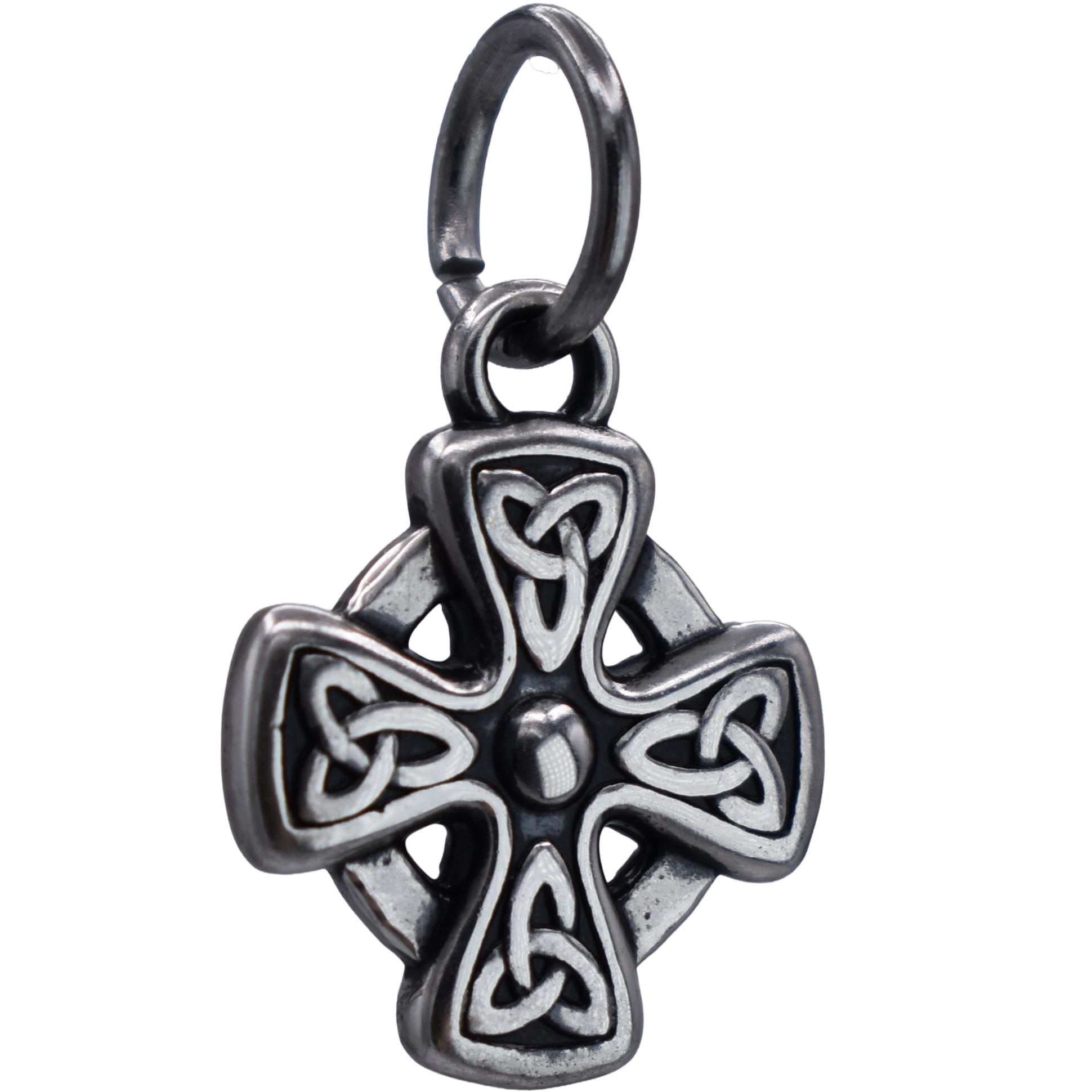 a Celtic Knot Trinity Cross Charm - Handcrafted .925 Sterling Silver Pendant for Bracelets and earrings by The Colorado Charm Company - front view