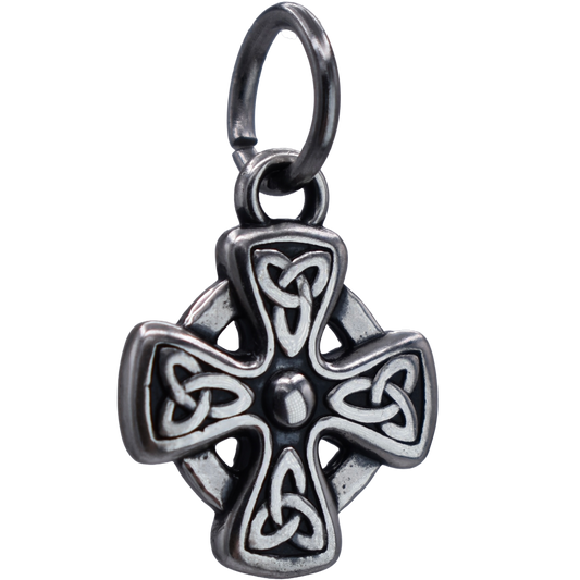 a Celtic Knot Trinity Cross Charm - Handcrafted .925 Sterling Silver Pendant for Bracelets and earrings by The Colorado Charm Company - front view