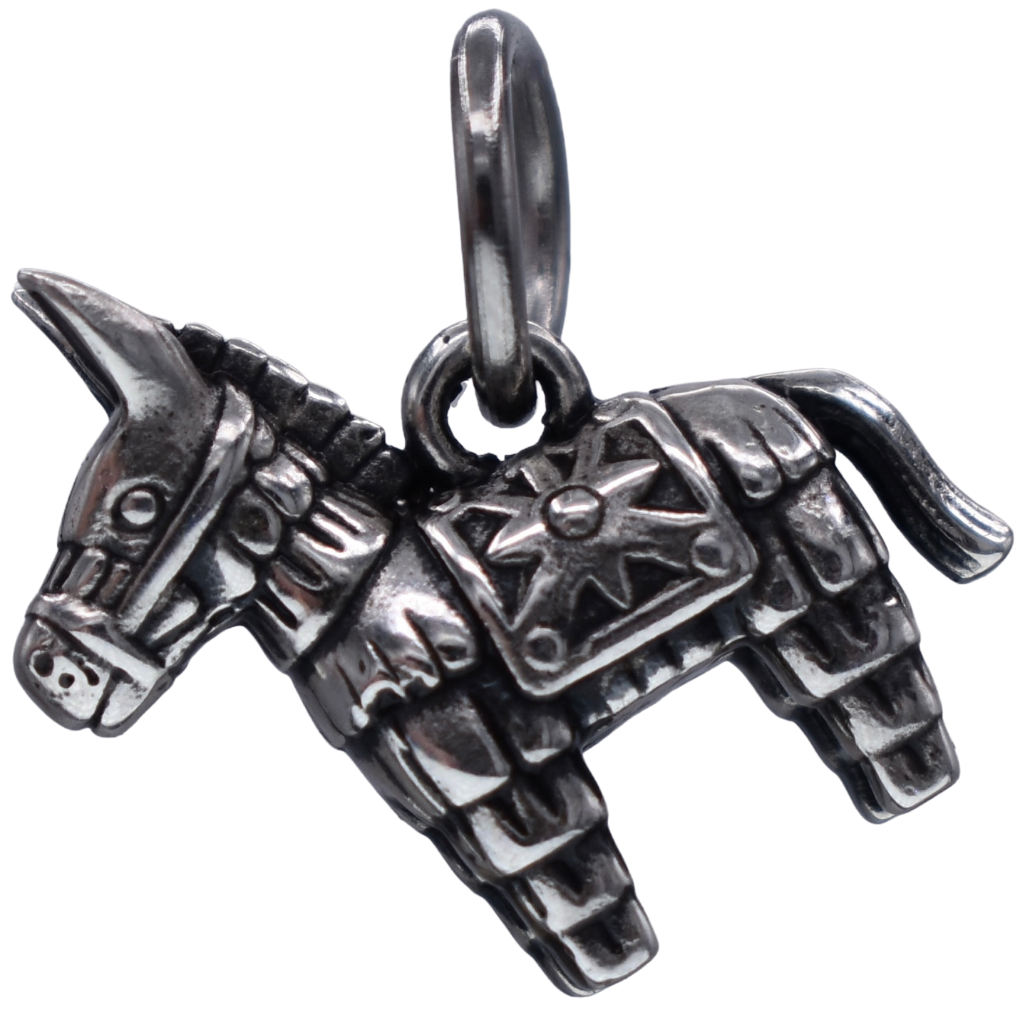 A donkey pinata Charm - Handcrafted .925 Sterling Silver Pendant for Bracelets and earrings by The Colorado Charm Company - right side view