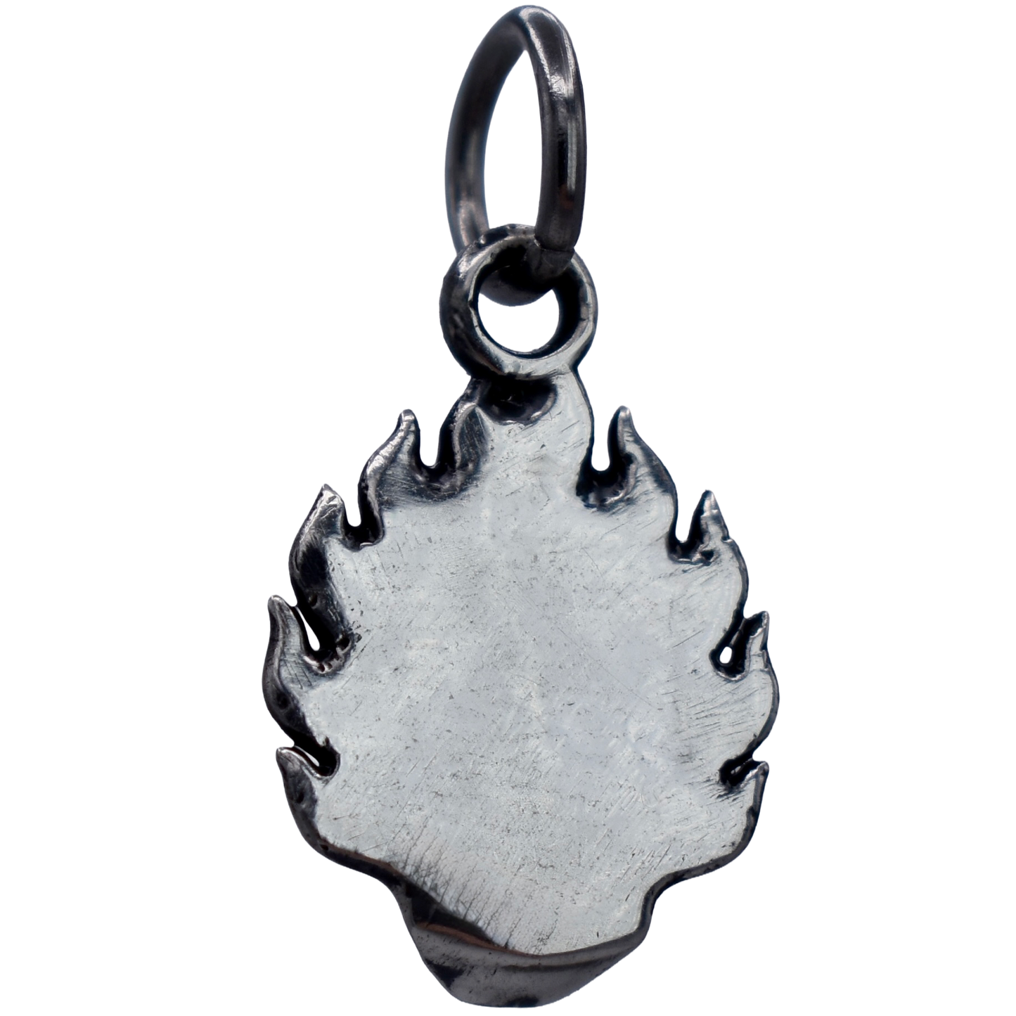 a Flaming Skull Charm - Handcrafted .925 Sterling Silver Pendant for Bracelets and earrings by The Colorado Charm Company - back view