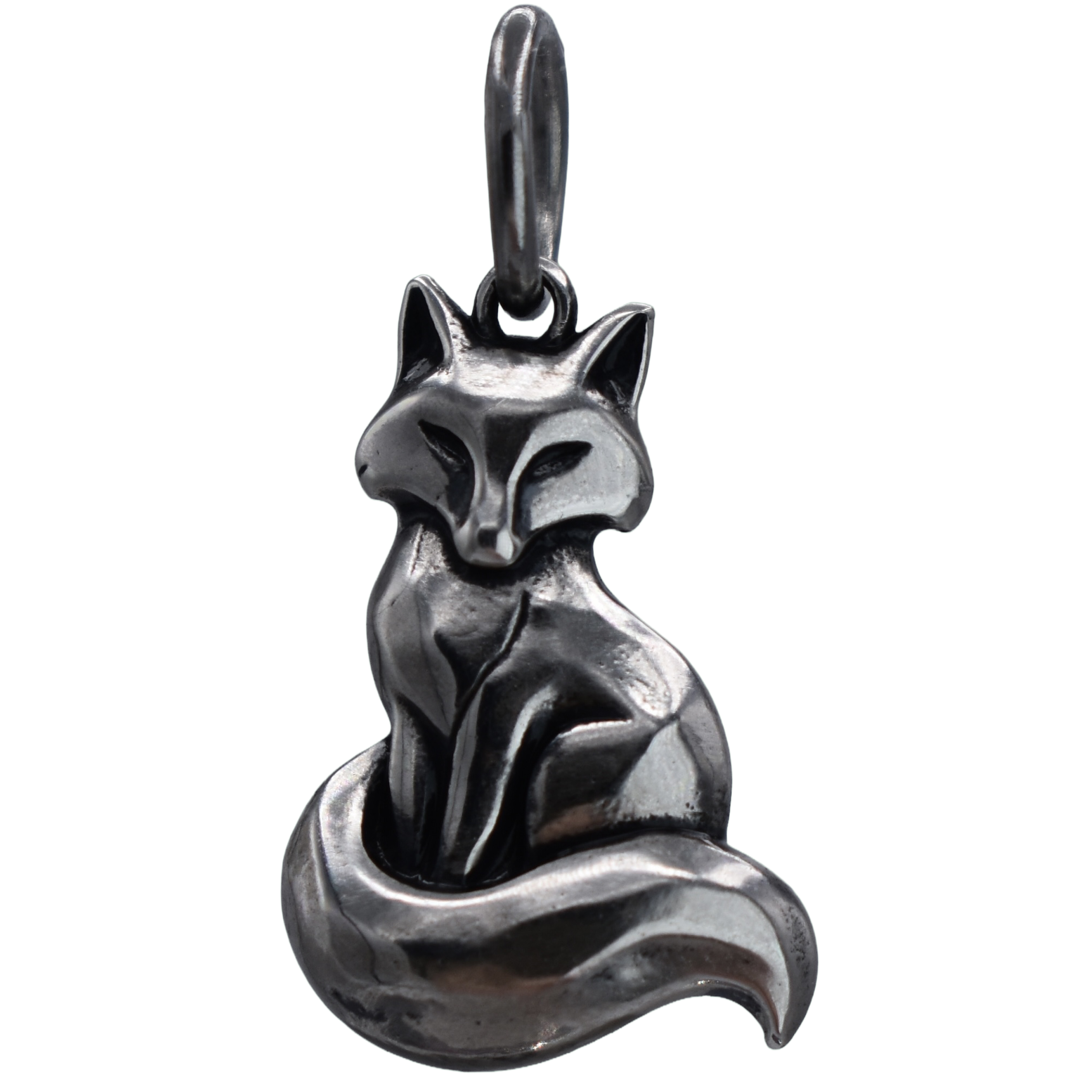 a resting fox Charm  - Handcrafted .925 Sterling Silver Pendant for Bracelets and earrings by The Colorado Charm Company - front view