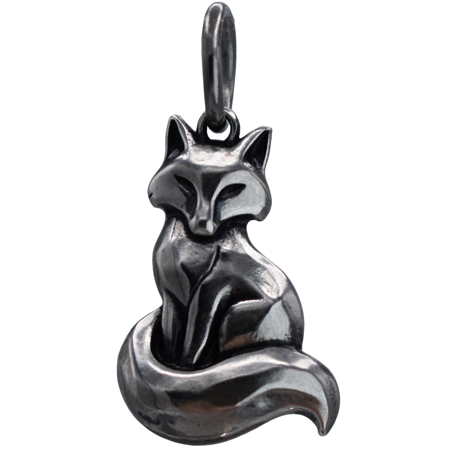 a resting fox Charm  - Handcrafted .925 Sterling Silver Pendant for Bracelets and earrings by The Colorado Charm Company - front view