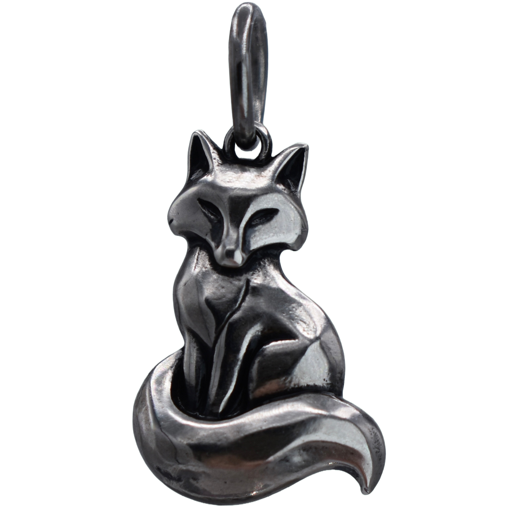 a resting fox Charm  - Handcrafted .925 Sterling Silver Pendant for Bracelets and earrings by The Colorado Charm Company - front view