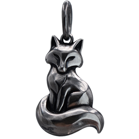 a resting fox Charm  - Handcrafted .925 Sterling Silver Pendant for Bracelets and earrings by The Colorado Charm Company - front view
