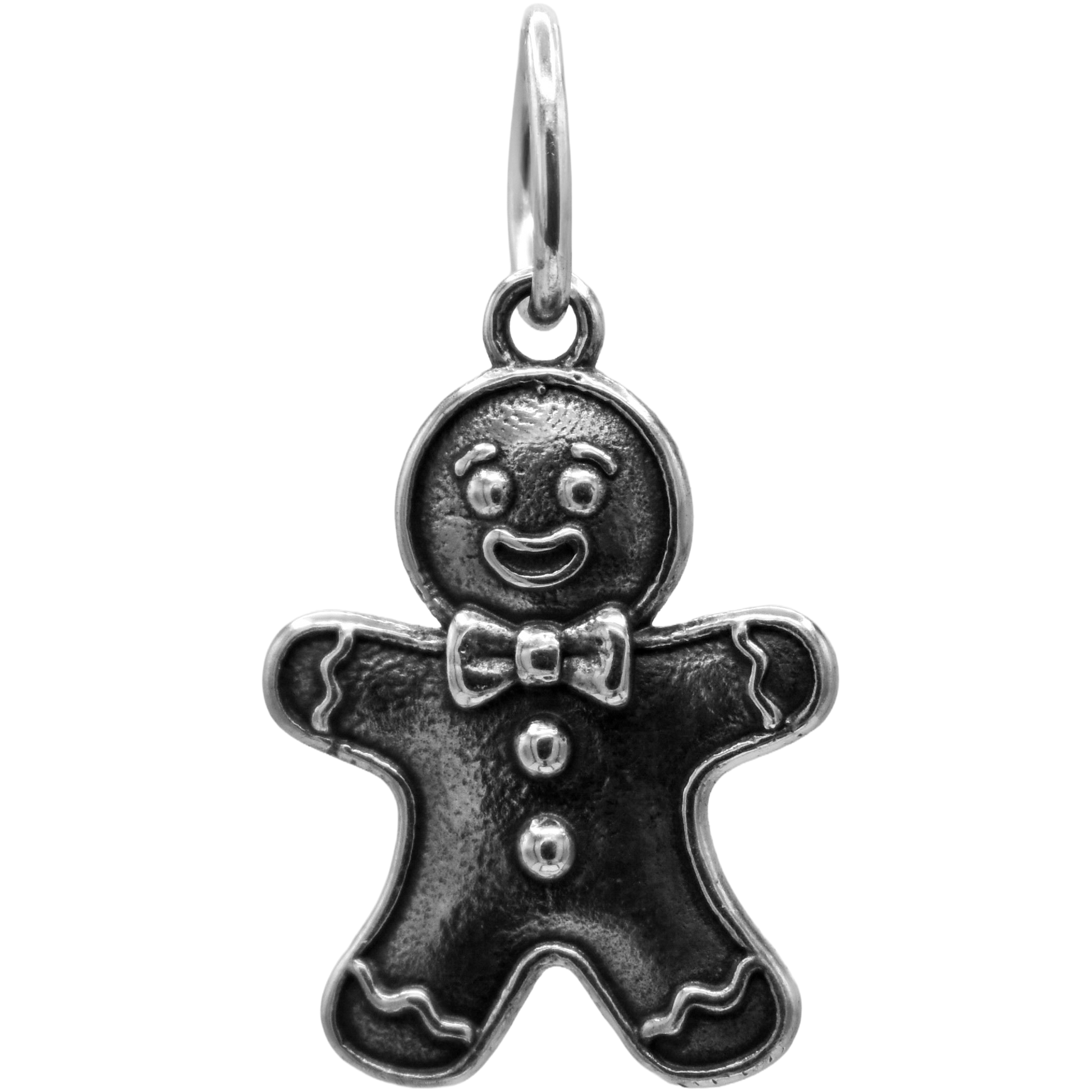 a classic gingerbread charm - Handcrafted .925 Sterling Silver Pendant for Bracelets and earrings by The Colorado Charm Company - front view
