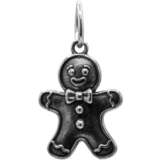 a classic gingerbread charm - Handcrafted .925 Sterling Silver Pendant for Bracelets and earrings by The Colorado Charm Company - front view