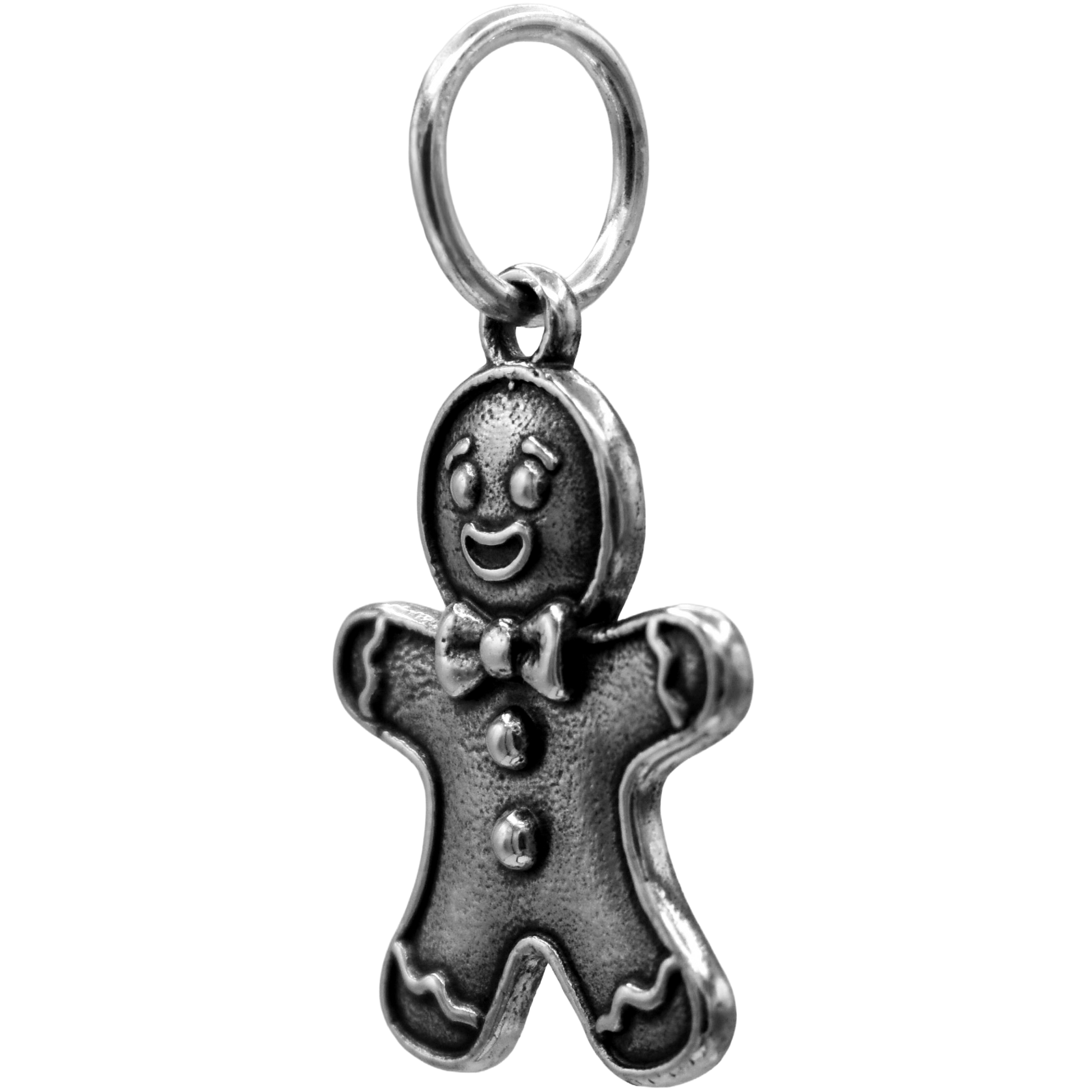 a classic gingerbread charm - Handcrafted .925 Sterling Silver Pendant for Bracelets and earrings by The Colorado Charm Company -right side view