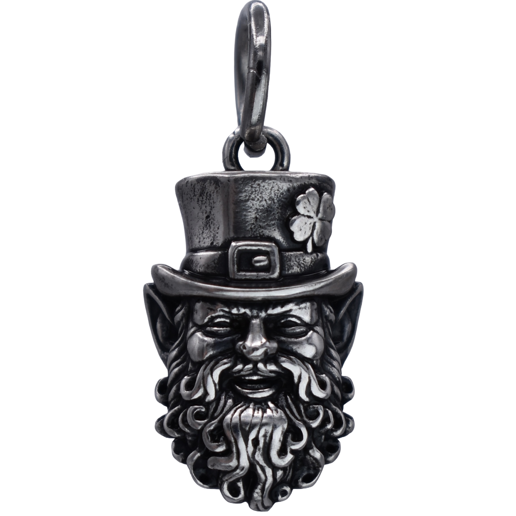 A smiling Irish leprechaun Charm - Handcrafted .925 Sterling Silver Pendant for Bracelets and earrings by The Colorado Charm Company - Front view