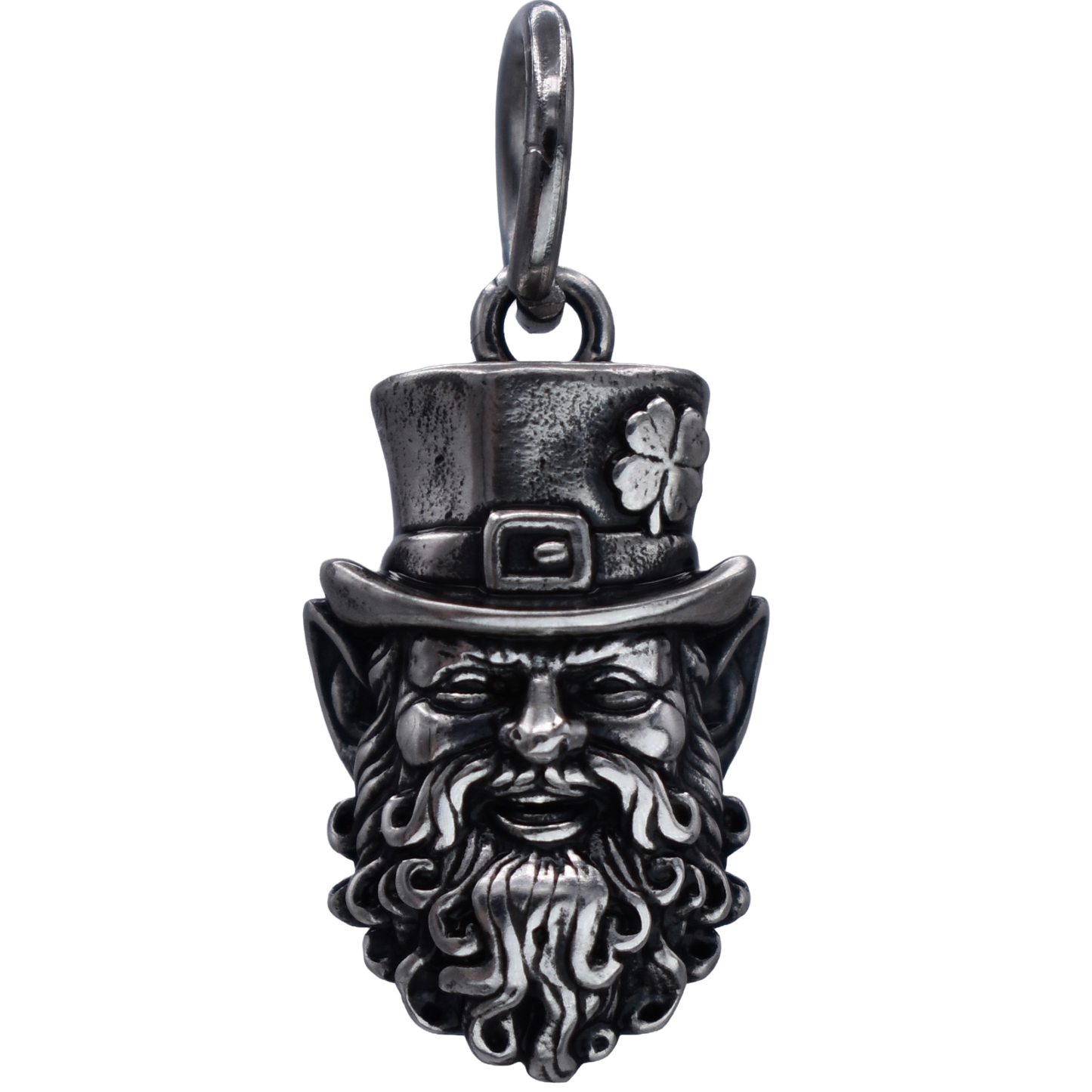 A smiling Irish leprechaun Charm - Handcrafted .925 Sterling Silver Pendant for Bracelets and earrings by The Colorado Charm Company - Front view