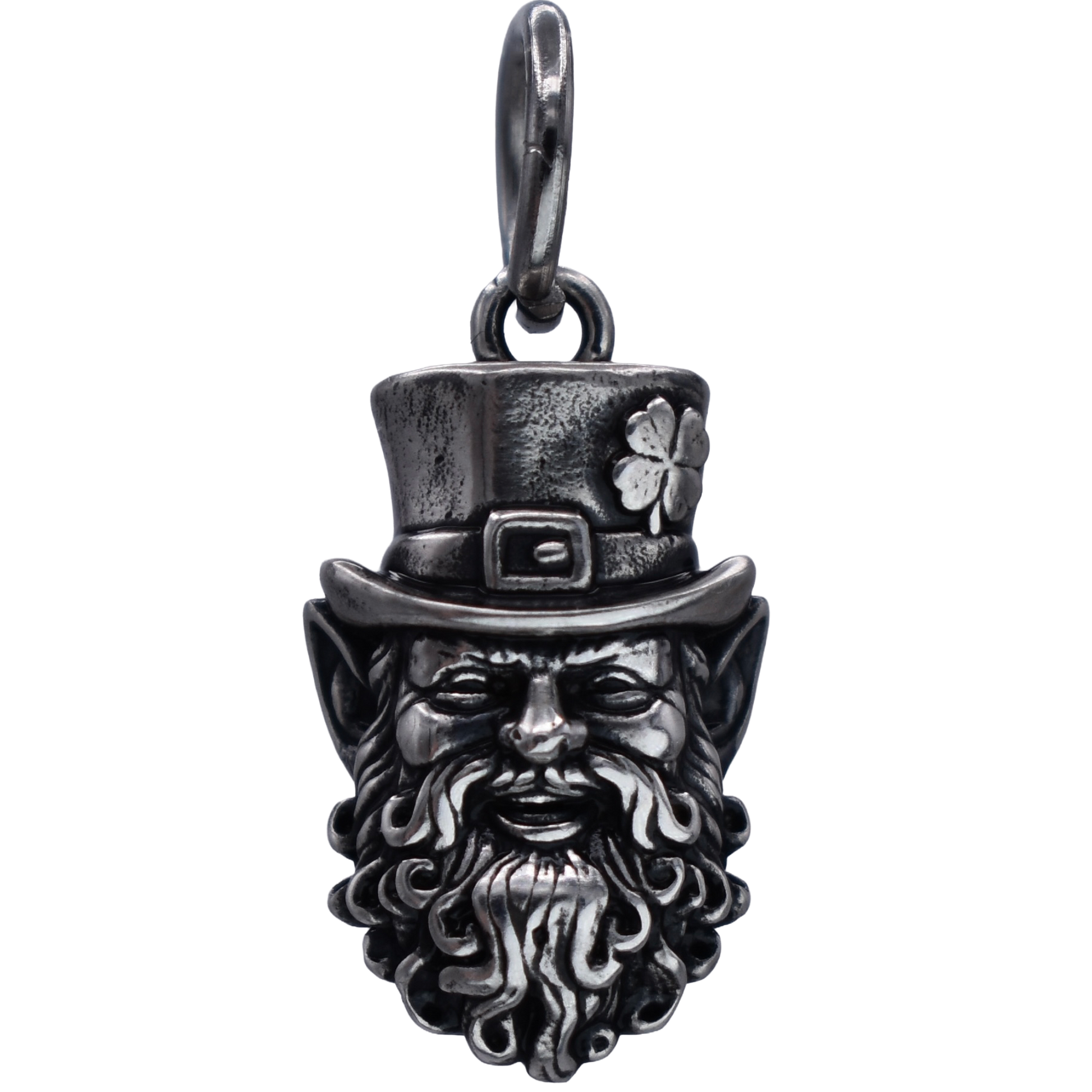 A smiling Irish leprechaun Charm - Handcrafted .925 Sterling Silver Pendant for Bracelets and earrings by The Colorado Charm Company - Front view