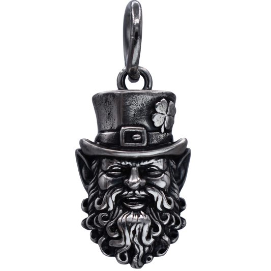 A smiling Irish leprechaun Charm - Handcrafted .925 Sterling Silver Pendant for Bracelets and earrings by The Colorado Charm Company - Front view