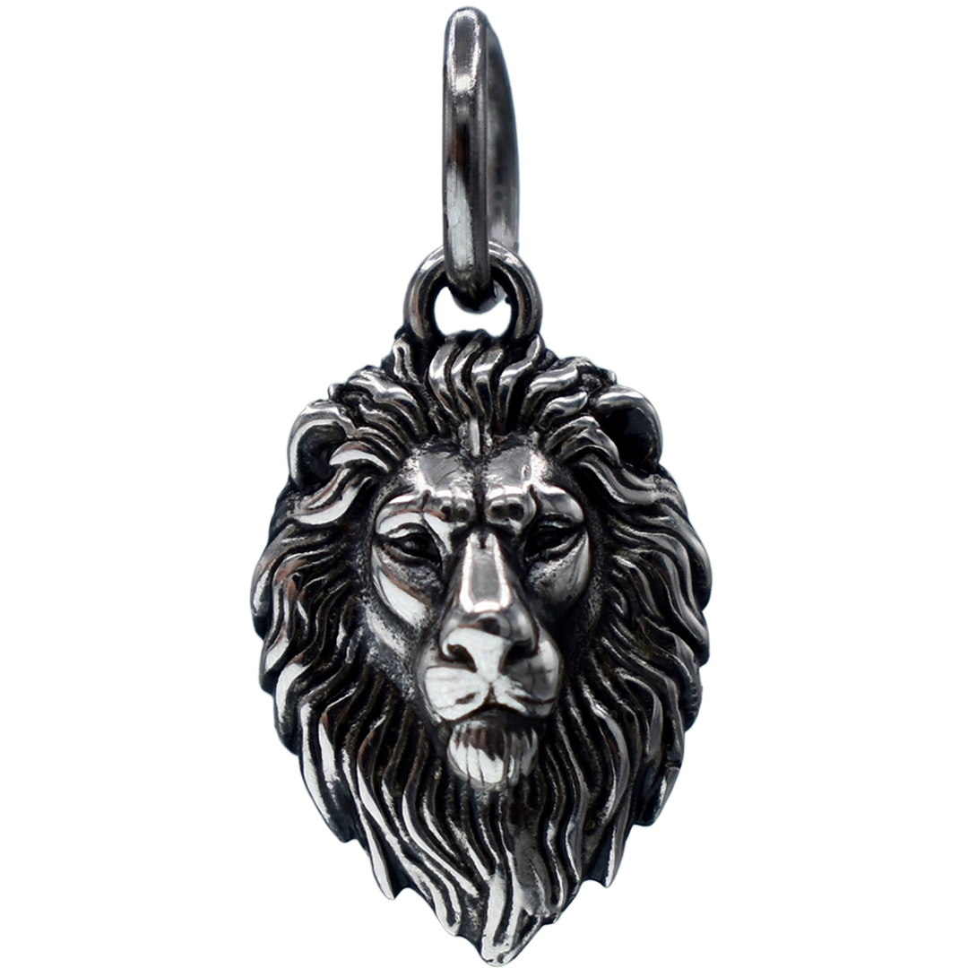 A Mighty African Lion Charm - Handcrafted .925 Sterling Silver Pendant for Bracelets and earrings by The Colorado Charm Company - Front View