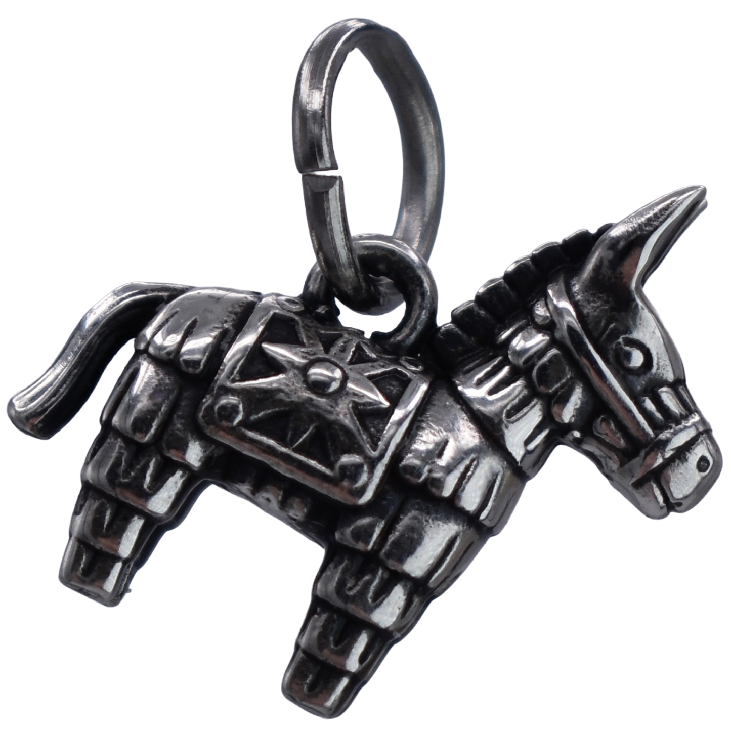 A donkey pinata Charm - Handcrafted .925 Sterling Silver Pendant for Bracelets and earrings by The Colorado Charm Company - side view