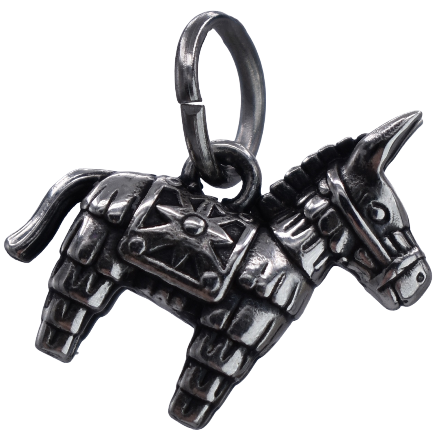 A donkey pinata Charm - Handcrafted .925 Sterling Silver Pendant for Bracelets and earrings by The Colorado Charm Company - side view