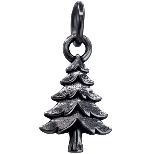 a pine tree charm - Handcrafted .925 Sterling Silver Pendant for Bracelets and earrings by The Colorado Charm Company - Front view