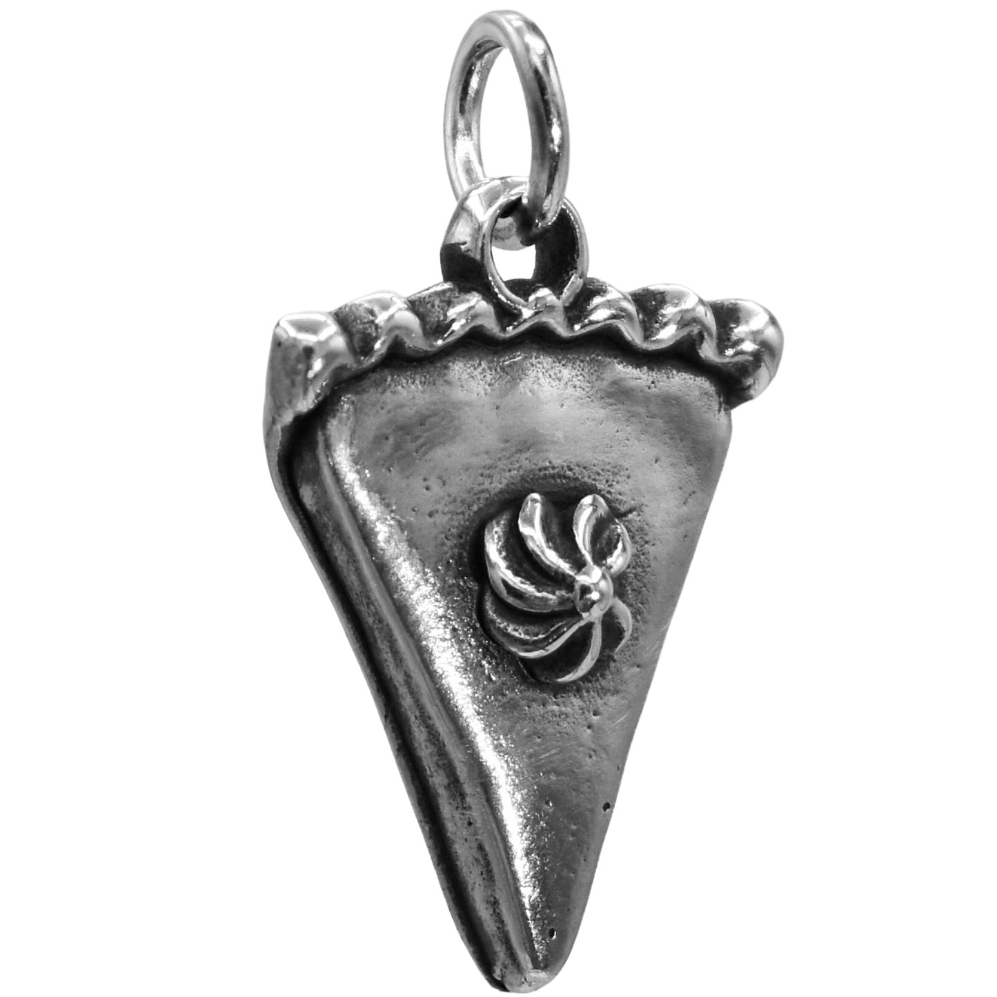 A Pumpkin Pie With Whipped cream Charm - Handcrafted .925 Sterling Silver Pendant for Bracelets and earrings by The Colorado Charm Company - Front view