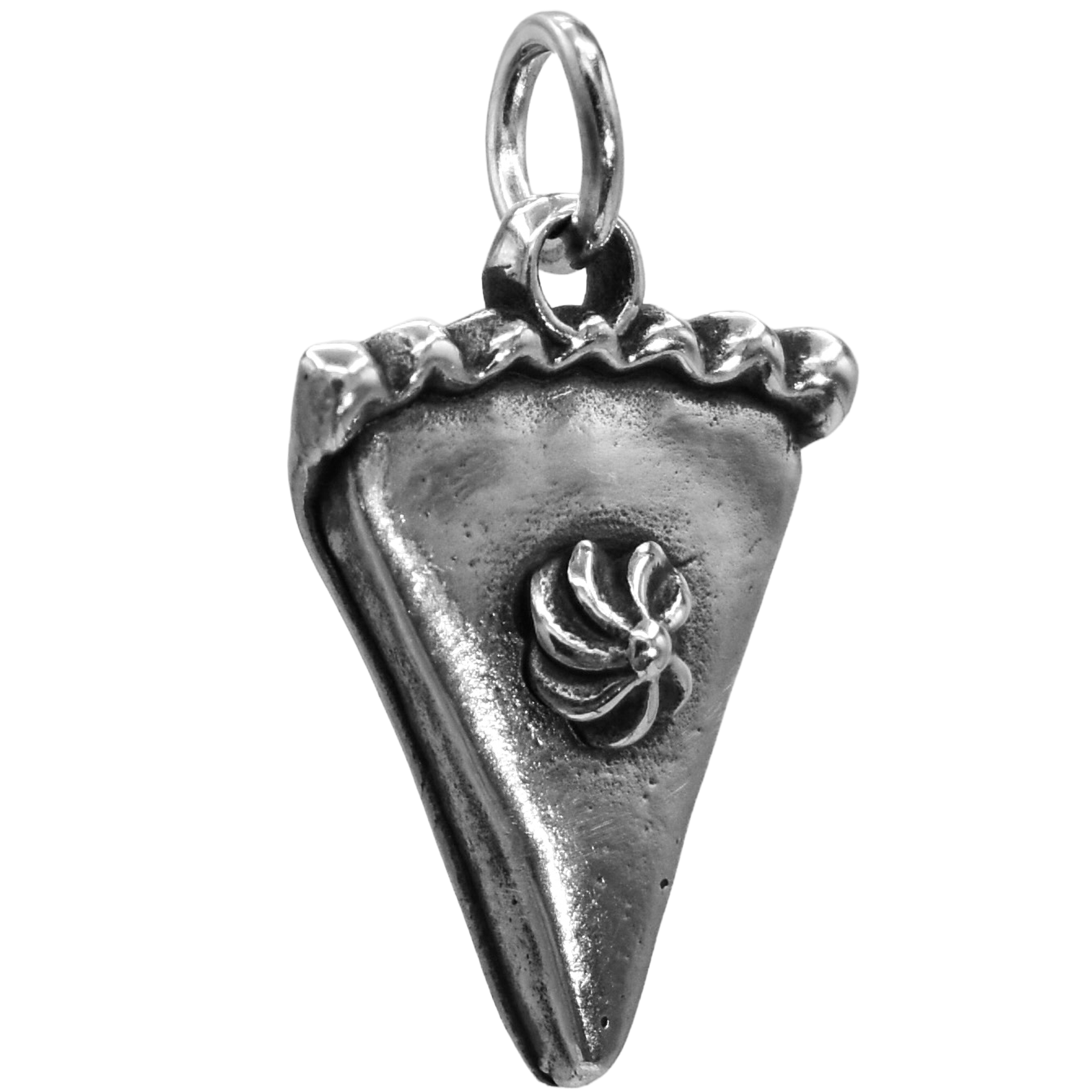 A Pumpkin Pie With Whipped cream Charm - Handcrafted .925 Sterling Silver Pendant for Bracelets and earrings by The Colorado Charm Company - Front view