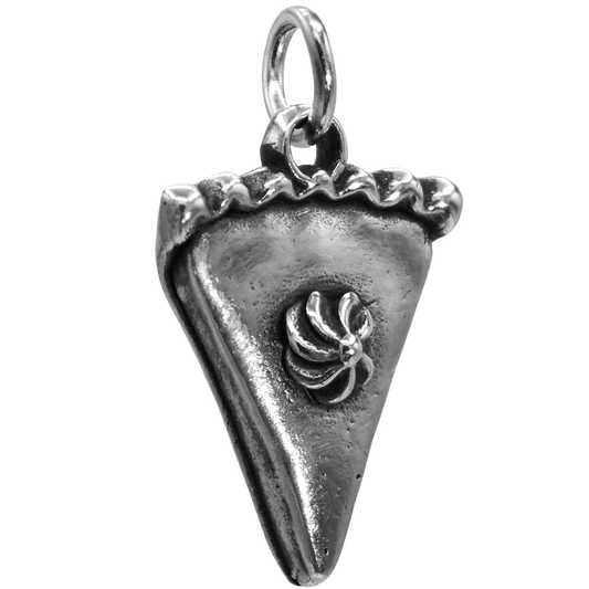 A Pumpkin Pie With Whipped cream Charm - Handcrafted .925 Sterling Silver Pendant for Bracelets and earrings by The Colorado Charm Company - Front view
