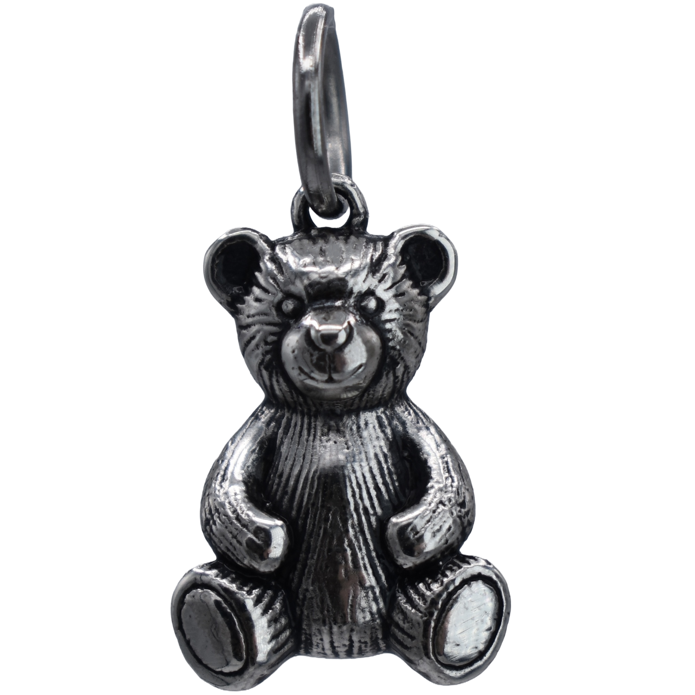 A Classic Teddy Bear Charm - Handcrafted .925 Sterling Silver Pendant for Bracelets and earrings by The Colorado Charm Company - front view