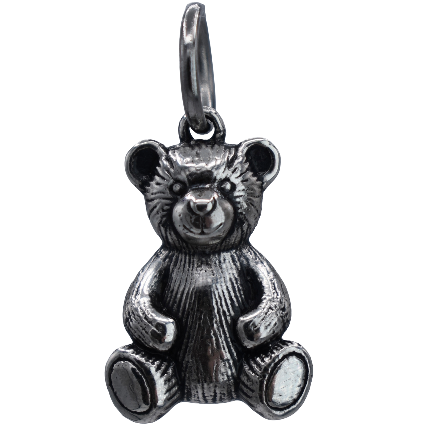 A Classic Teddy Bear Charm - Handcrafted .925 Sterling Silver Pendant for Bracelets and earrings by The Colorado Charm Company - front view