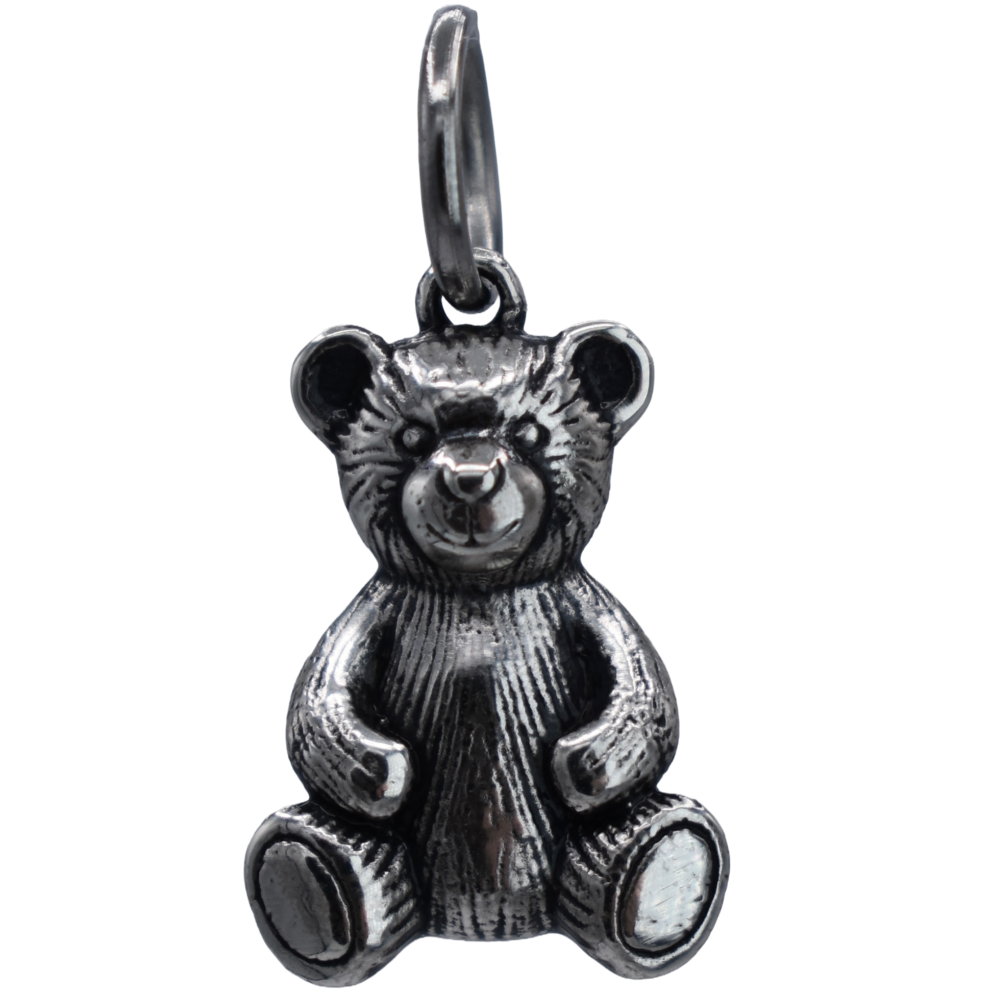 A Classic Teddy Bear Charm - Handcrafted .925 Sterling Silver Pendant for Bracelets and earrings by The Colorado Charm Company - front view
