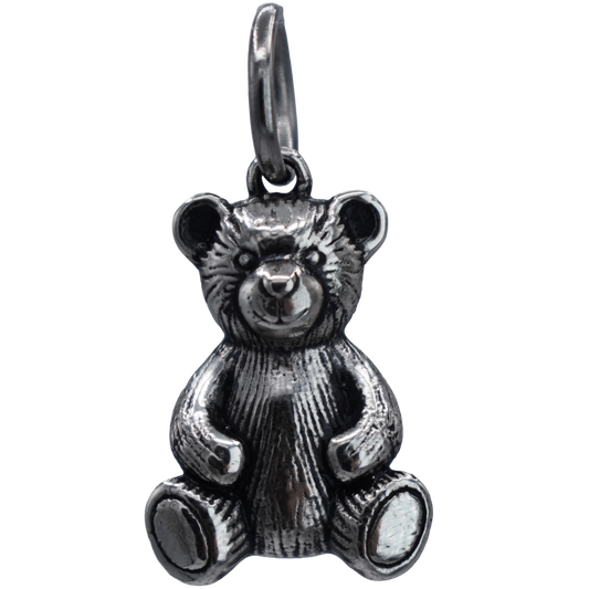 A Classic Teddy Bear Charm - Handcrafted .925 Sterling Silver Pendant for Bracelets and earrings by The Colorado Charm Company - front view