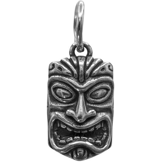 a tiki mask charm - Handcrafted .925 Sterling Silver Pendant for Bracelets and earrings by The Colorado Charm Company - front view