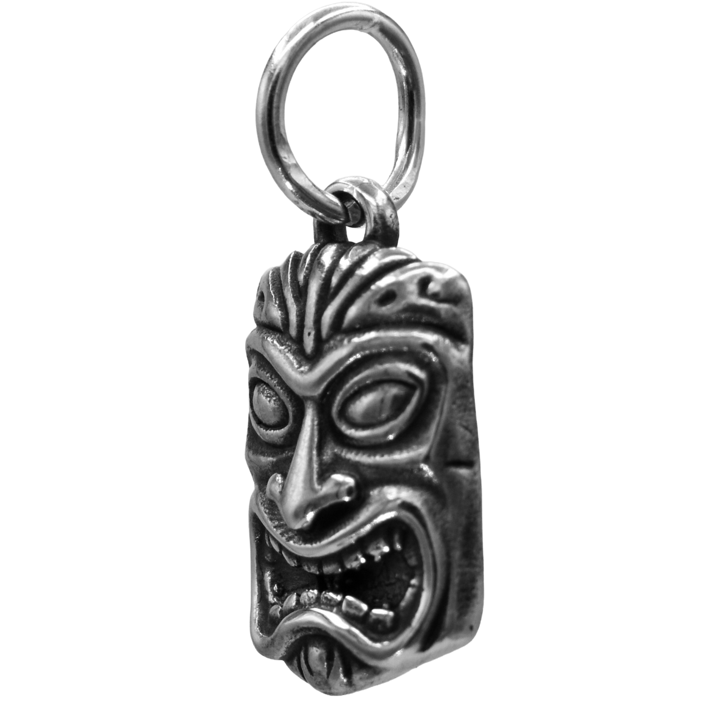 a tiki mask charm - Handcrafted .925 Sterling Silver Pendant for Bracelets and earrings by The Colorado Charm Company - right view