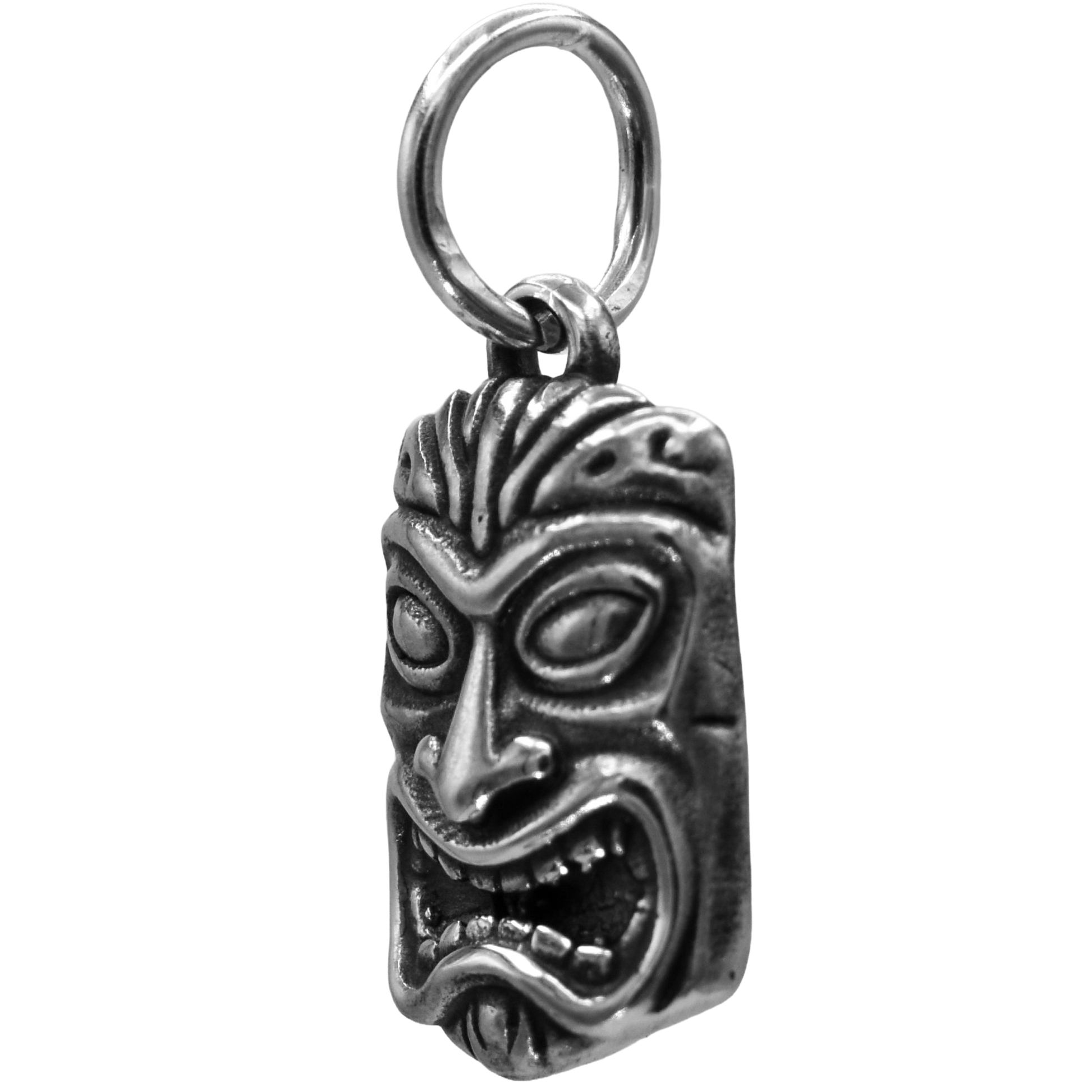 a tiki mask charm - Handcrafted .925 Sterling Silver Pendant for Bracelets and earrings by The Colorado Charm Company - right view